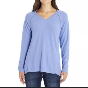 Women's Haley Soft Brushed Top Periwinkle Blue Long Sleeve V-Neck Size L